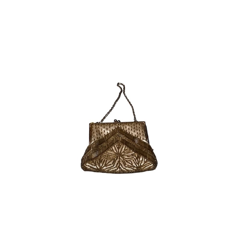 Vintage Gunne Sax Gold Sequin and Beaded Evening‎ Bag with Gold Tone Chain